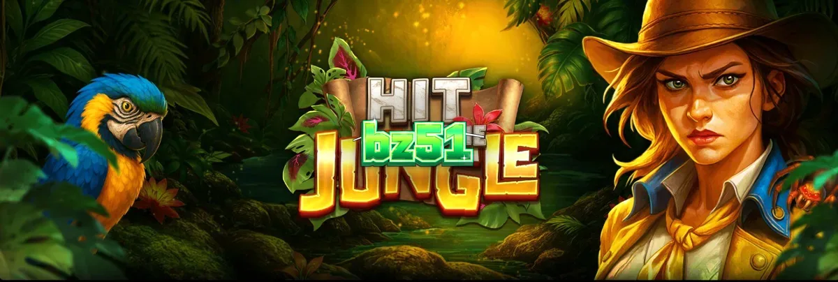 Interface do jogo de slot Hit the Jungle com elementos de floresta e símbolos de aventura